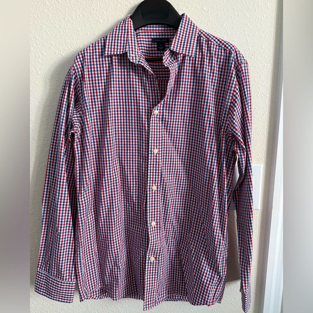 Tommy Hilfiger Red and Blue Casual Button Down Shirt